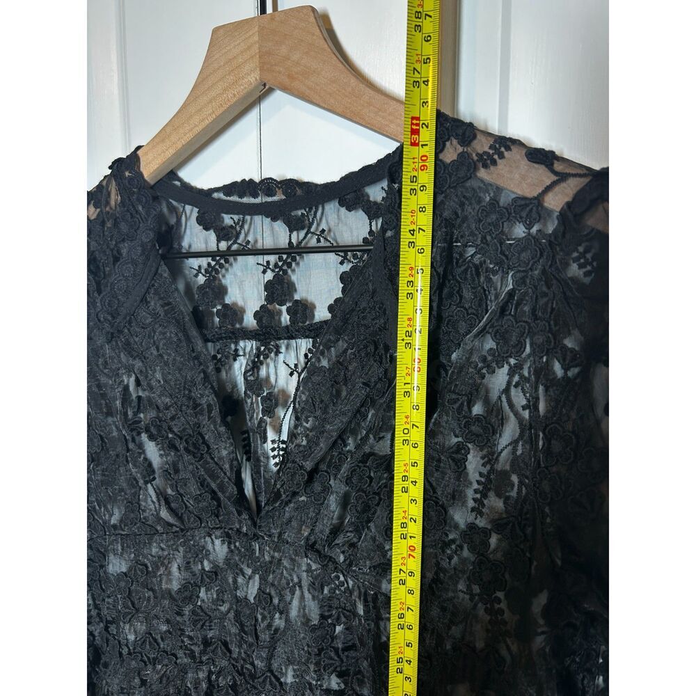 Vivi Company Black Sheer Floral Lace Overlay Mini Dress V-Neck Scalloped - Picture 5 of 7
